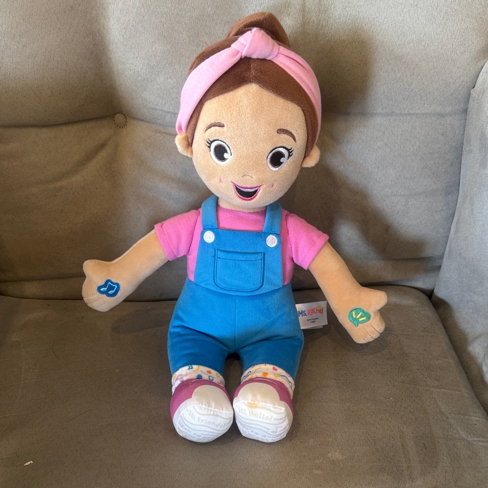 Ms.Rachel Plush Doll in Pink Top and Blue Overalls - Soft Kids Toy